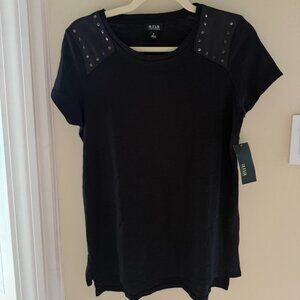 a.n.a Black Grommet Shoulder Shirt Womens Small Basic Grunge Goth Simple T-shirt